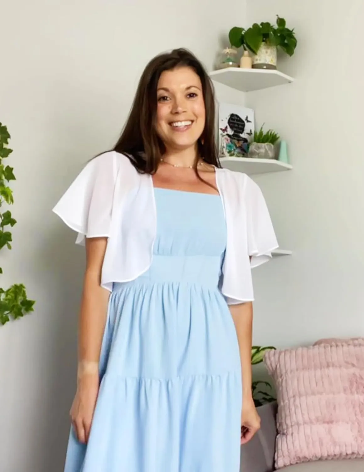 Kate Kasin Women Shrug Sheer Ruffle Short Sleeve Cropped Chiffon Bolero for Dress