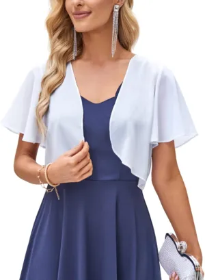 Kate Kasin Women Shrug Sheer Ruffle Short Sleeve Cropped Chiffon Bolero for Dress