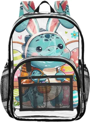 Kids Backpack Boys Girls Funny Dinosaur Rabbit Easter Clear Backpack Women Cute Large Plastic Approved Bag