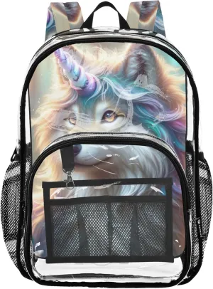 Kids Backpack Boys Girls Unicorn Wolf Travel Clear Backpack Floral Large Plastic Approved Bag