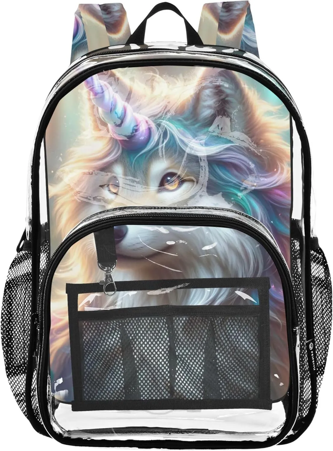 Kids Backpack Boys Girls Unicorn Wolf Travel Clear Backpack Floral Large Plastic Approved Bag