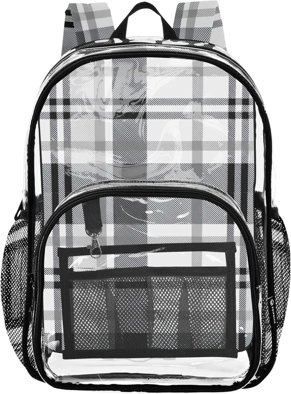 Kids Backpack for Girls Classic Black White Plaid Stripes Travel Clear Backpack Floral School Clear Shoulder Bag