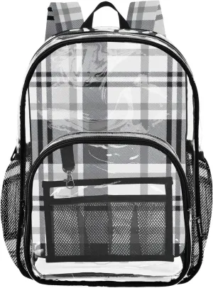 Kids Backpack for Girls Classic Black White Plaid Stripes Travel Clear Backpack Floral School Clear Shoulder Bag
