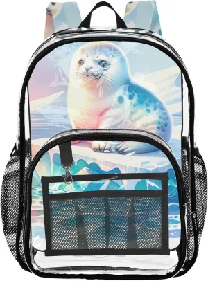 Kids Backpack for Girls Cute Seal Polar Animal Travel Clear Bags for Women Plastic School Clear Bookbag