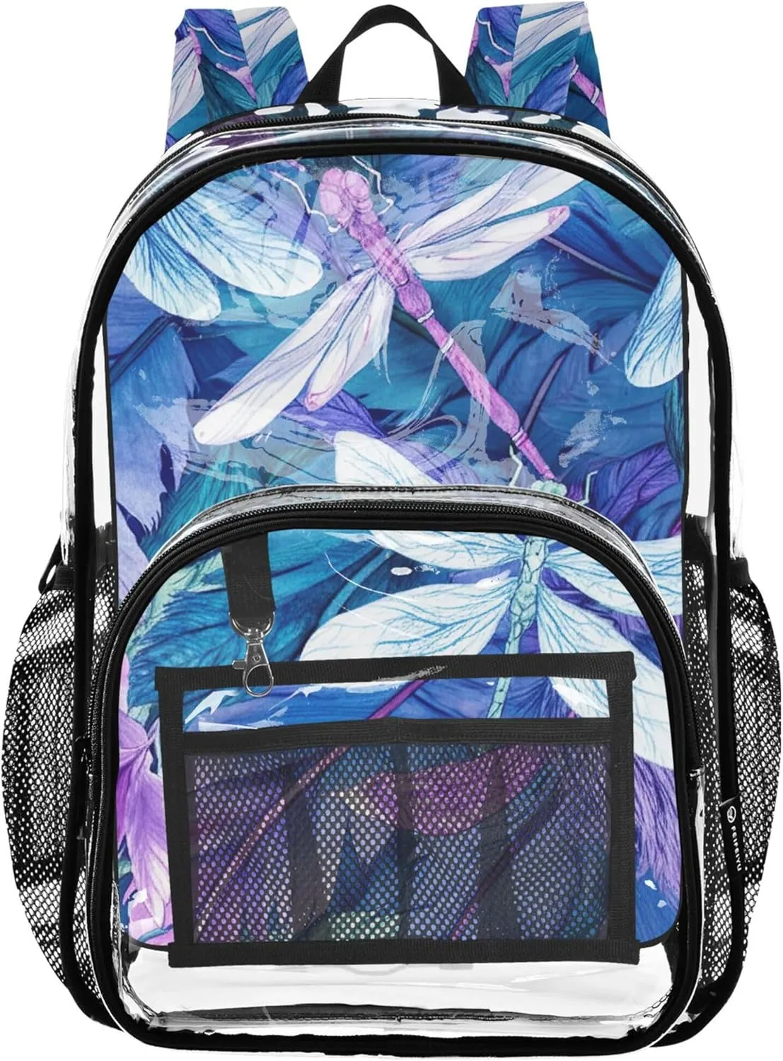 Kids Backpack for Girls Watercolor Leaves Dragonfly Travel Clear Bags for Women Plastic School Clear Bookbag