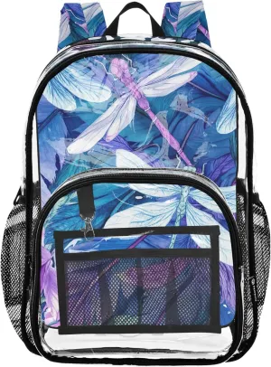Kids Backpack for Girls Watercolor Leaves Dragonfly Travel Clear Bags for Women Plastic School Clear Bookbag