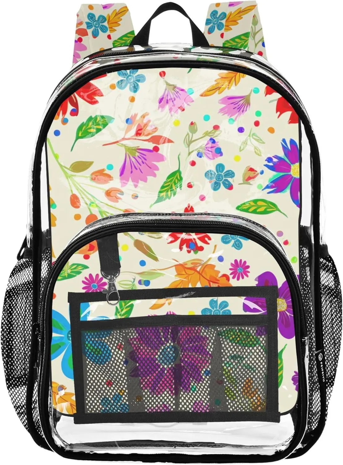 Kids Girls Backpack Boys Colorful Flowers Leaves Beige Women Clear Backpack Cute Large Plastic Approved Bag