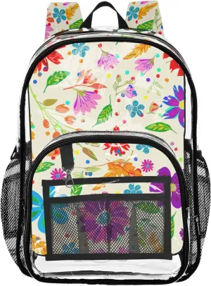 Kids Girls Backpack Boys Colorful Flowers Leaves Beige Women Clear Backpack Cute Large Plastic Approved Bag