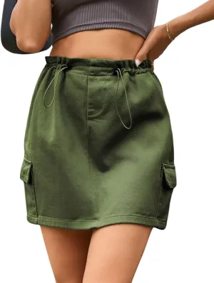 Kinkia Women's High Waist Drawstring Workout Skirt Summer Mini Shorts Skorts with Pocket