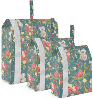 Koala Flowers Retro Green 3 Set Travel Packing Cubes For Suitcases Collapsible Bags For Closet Clear Clothing Bags Clothes Storage