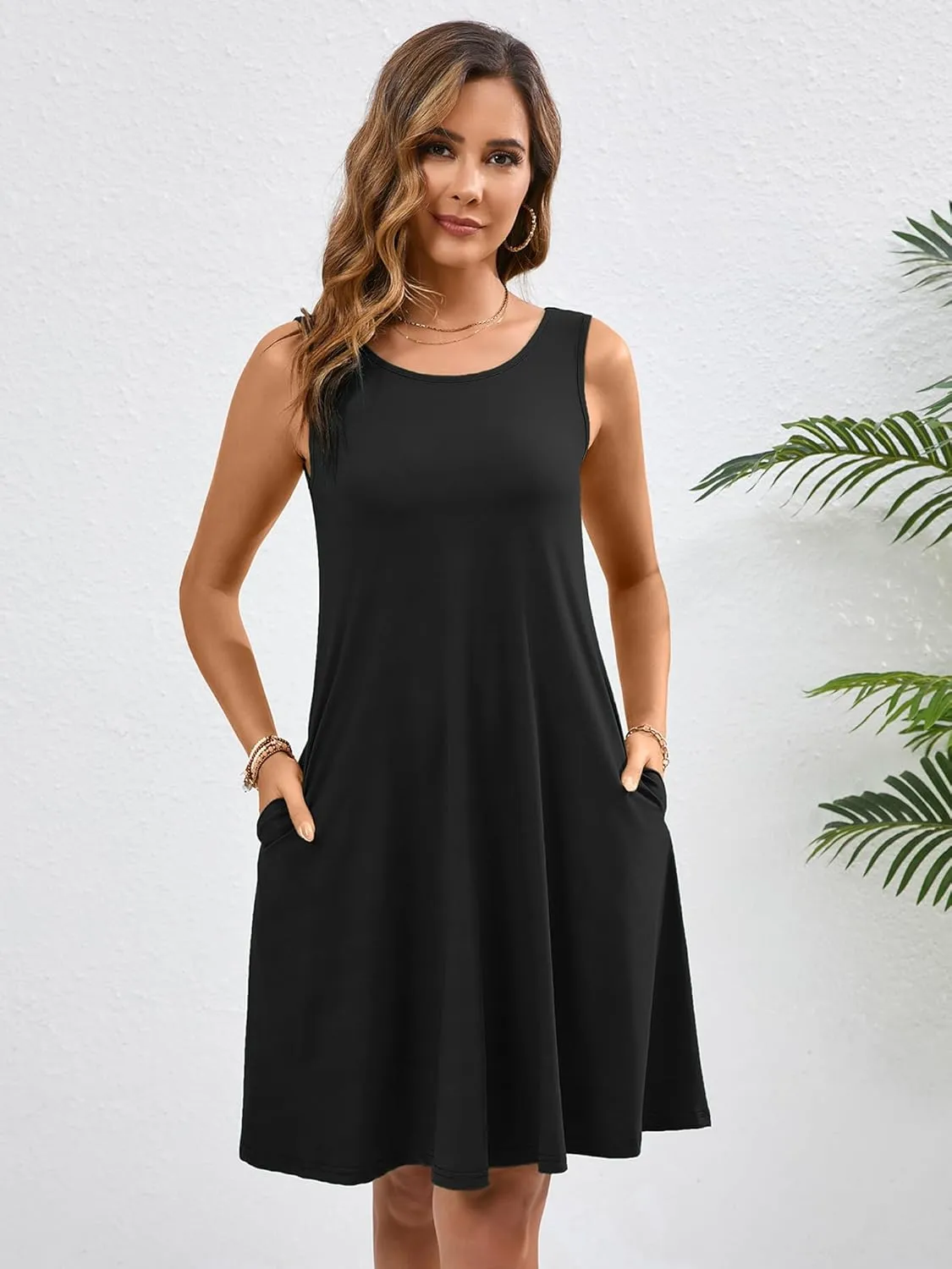 KORSIS Summer Dresses for Women Casual T Shirt Tank Dresses Sleeveless Swing Flowy Ladies Beach Vacation Sundress with Pocket