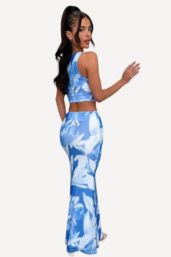 ksotutm 2 Piece Sets for Women Summer Floral Print Sleeveless Tank Top and Pencil Skirt
