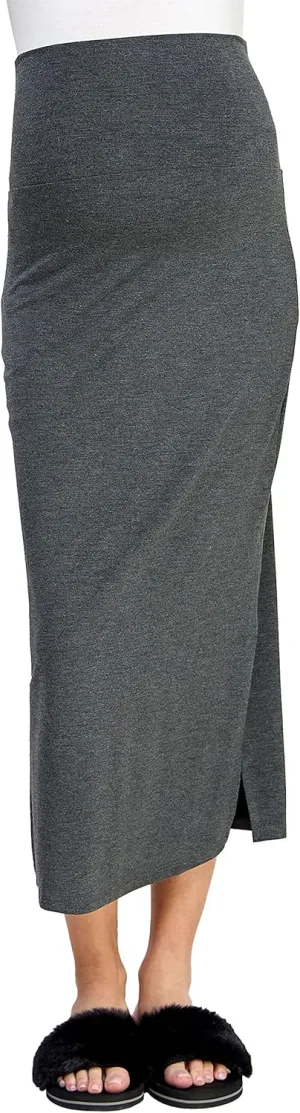 LaClef Women's High Waist Side Slit Midi Maternity Skirt