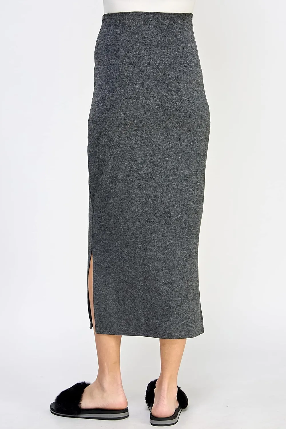LaClef Women's High Waist Side Slit Midi Maternity Skirt