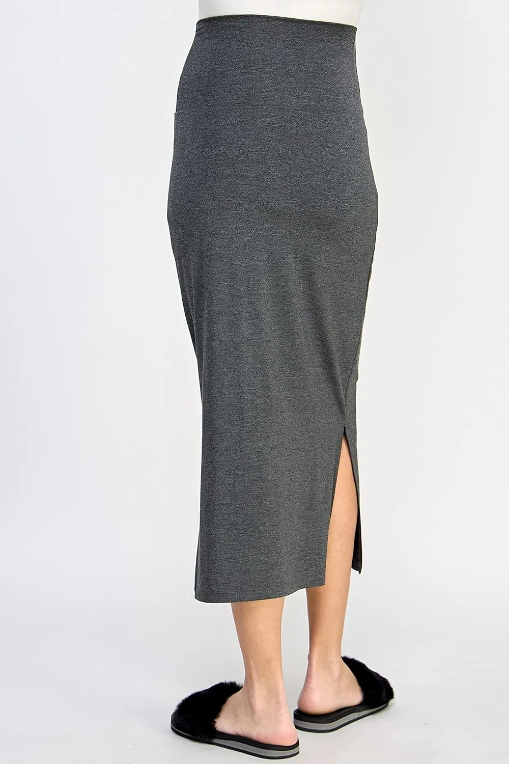 LaClef Women's High Waist Side Slit Midi Maternity Skirt