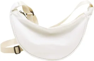 Ladies Simple Solid Colour Nylon Crossbody Bag Dumpling Bag Lightweight Small Satchel Underarm Bag (White, One Size)