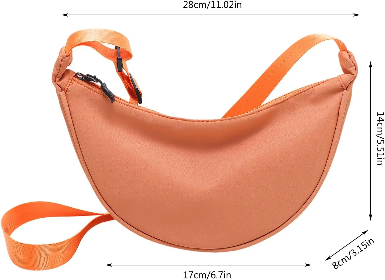 Ladies Simple Solid Colour Nylon Crossbody Bag Dumpling Bag Lightweight Small Satchel Underarm Bag (White, One Size)