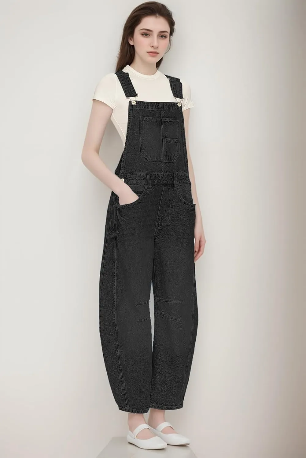 Ladyful Women's Denim Overall Casual Straight Wide Leg Bib Jeans Overall Adjustable Straps Denim Romper Stretch Jumpsuits
