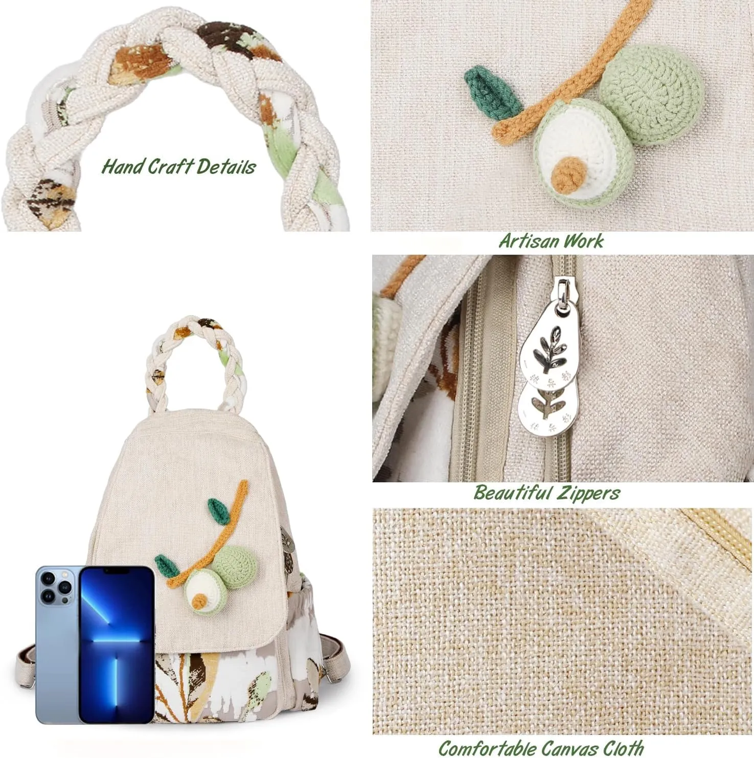 Ladys Convertible Sling Bag, Hand Craft Artisan Purse, Beautiful Advocado Canvas Premium Casual Day Mini Backpack for women