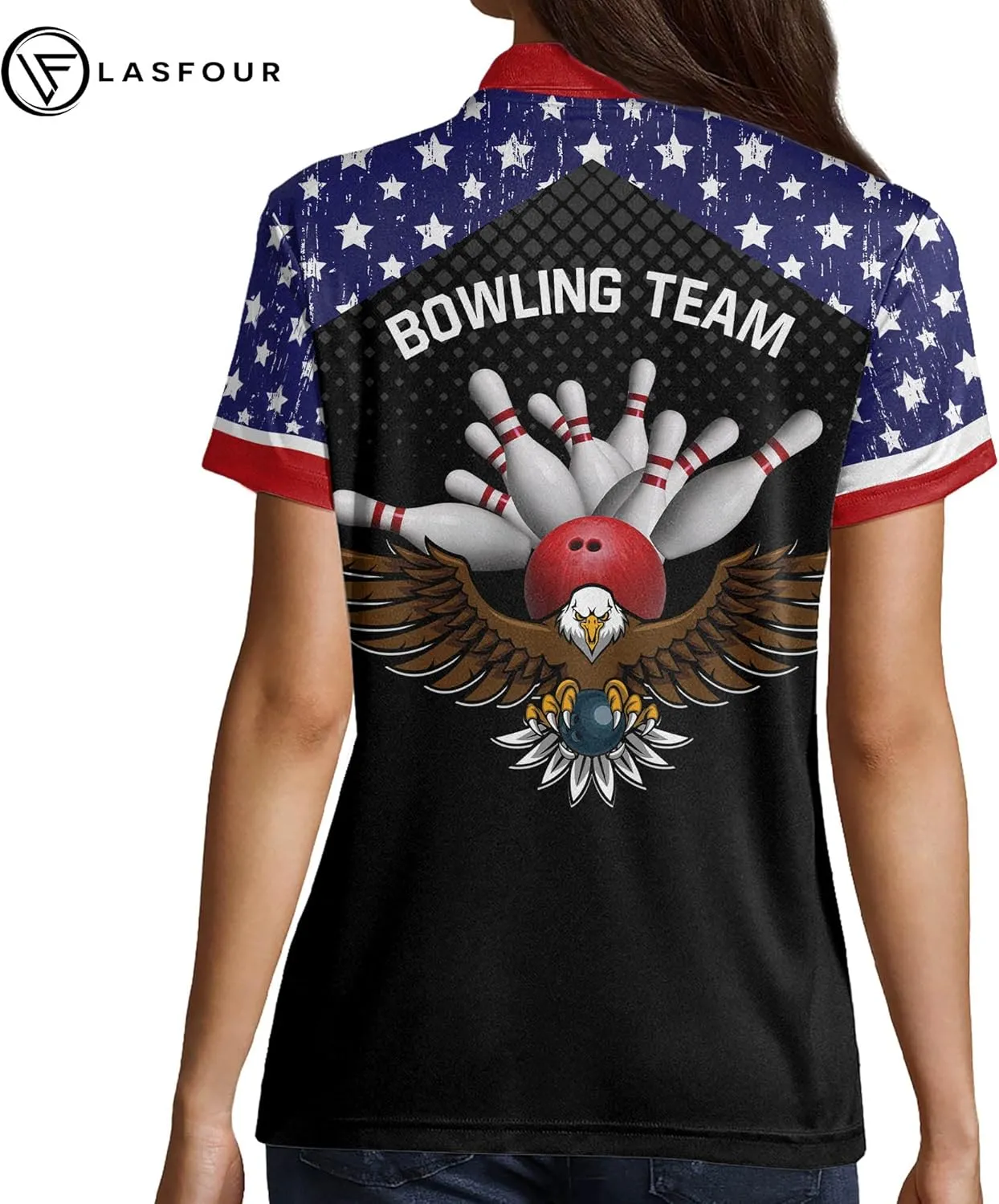 LASFOUR Personalized 3D Funny Bowling Shirts for Women, Custom Bowling Team Shirts for Women, Women Bowling Jerseys