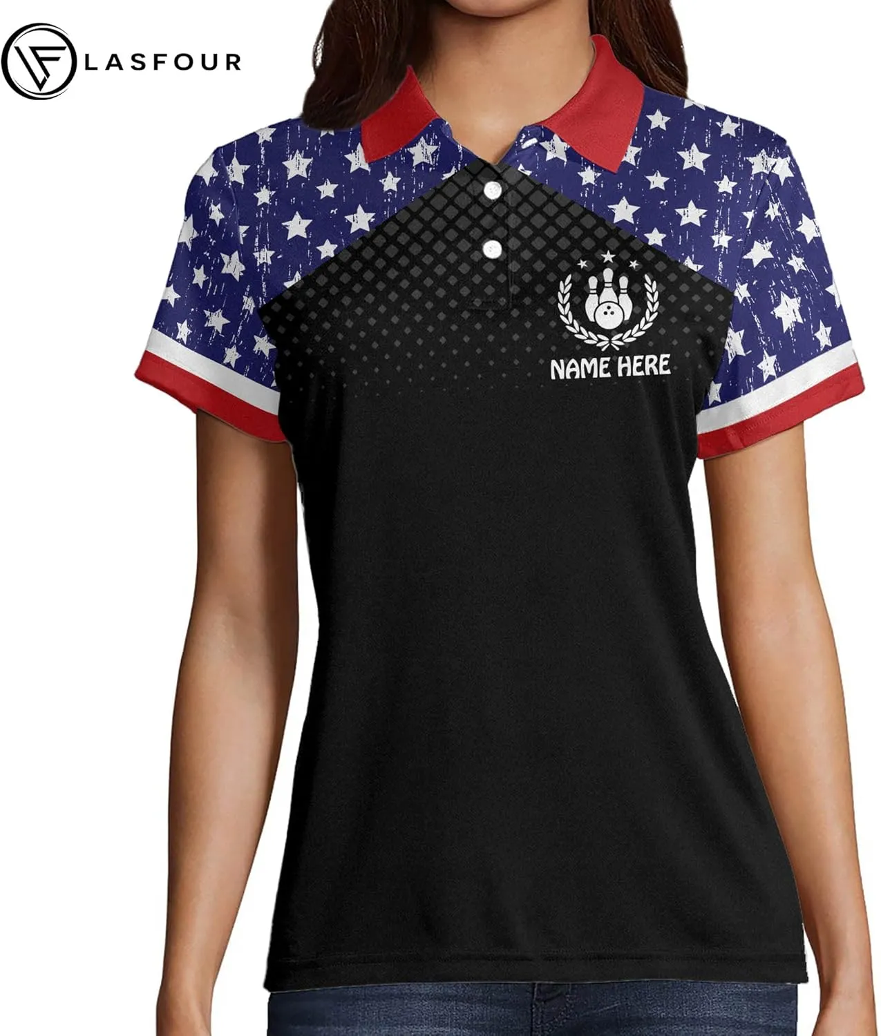 LASFOUR Personalized 3D Funny Bowling Shirts for Women, Custom Bowling Team Shirts for Women, Women Bowling Jerseys