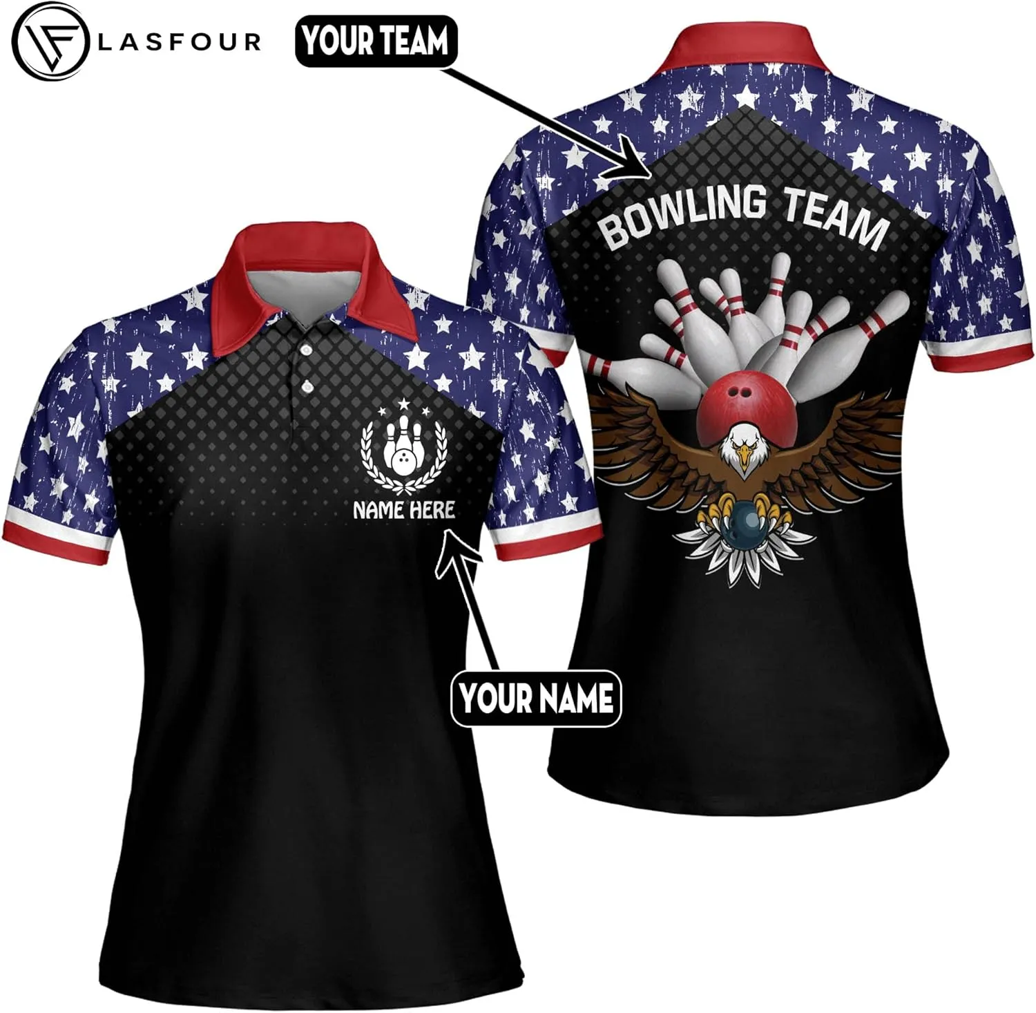LASFOUR Personalized 3D Funny Bowling Shirts for Women, Custom Bowling Team Shirts for Women, Women Bowling Jerseys