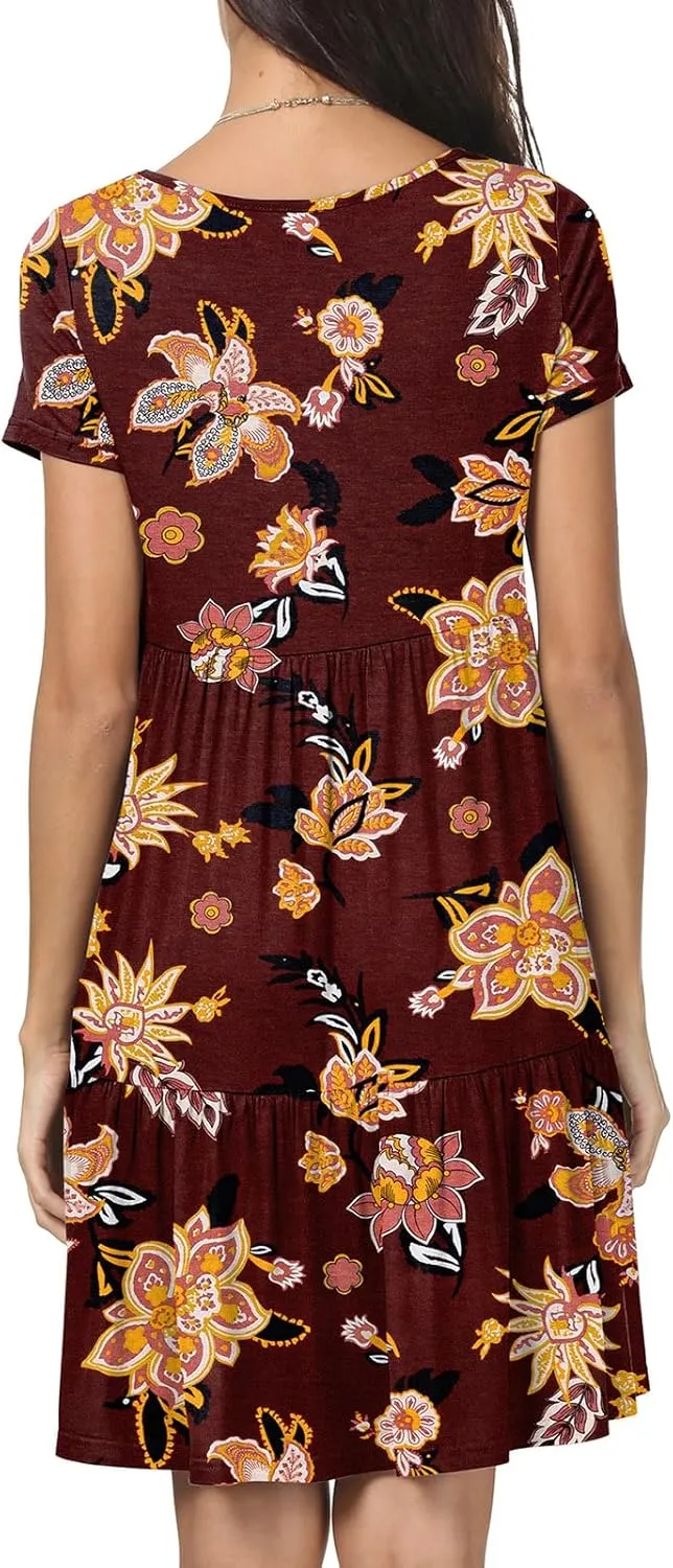 levaca Womens Summer Casual Dresses Beach Coverup Loose Short Sleeve T Shirt Dress 2025 Midi Outfit Sundress