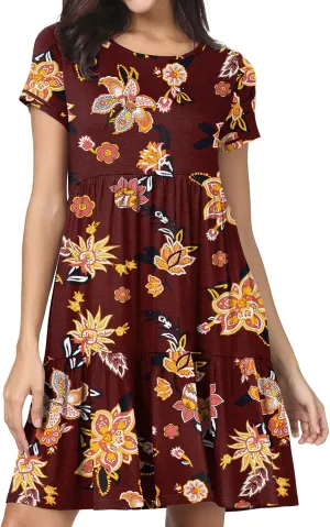 levaca Womens Summer Casual Dresses Beach Coverup Loose Short Sleeve T Shirt Dress 2025 Midi Outfit Sundress