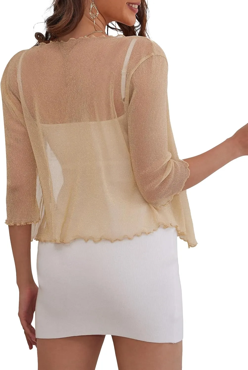 LIENRIDY Women's Sheer Shrug Open Front Bolero Cardigan 3/4 Sleeve Shrug Sweater S-XL