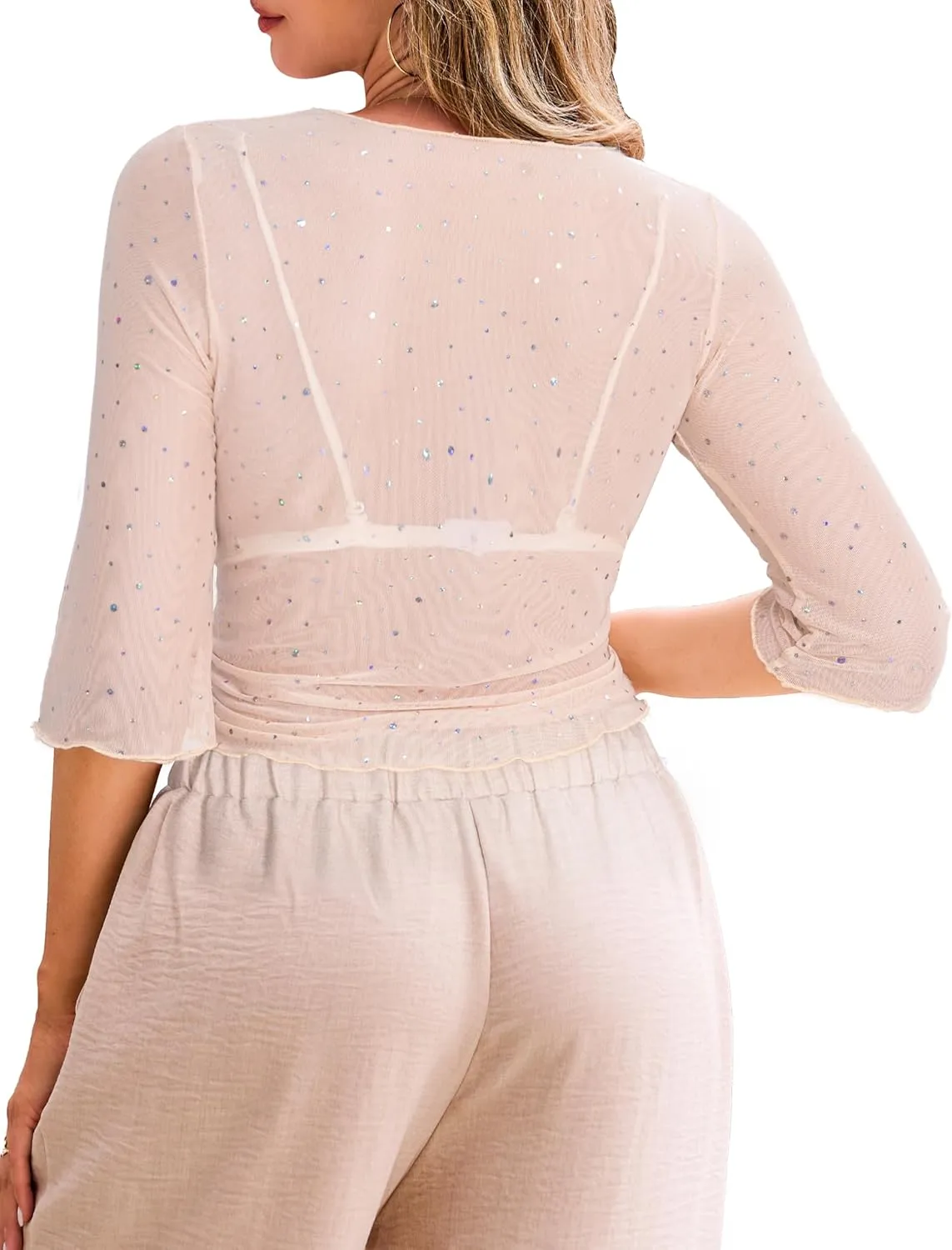 LIENRIDY Women's Sheer Shrug Open Front Bolero Cardigan 3/4 Sleeve Shrug Sweater S-XL