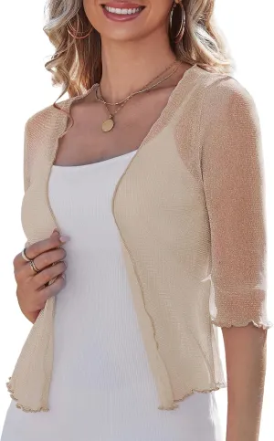 LIENRIDY Women's Sheer Shrug Open Front Bolero Cardigan 3/4 Sleeve Shrug Sweater S-XL