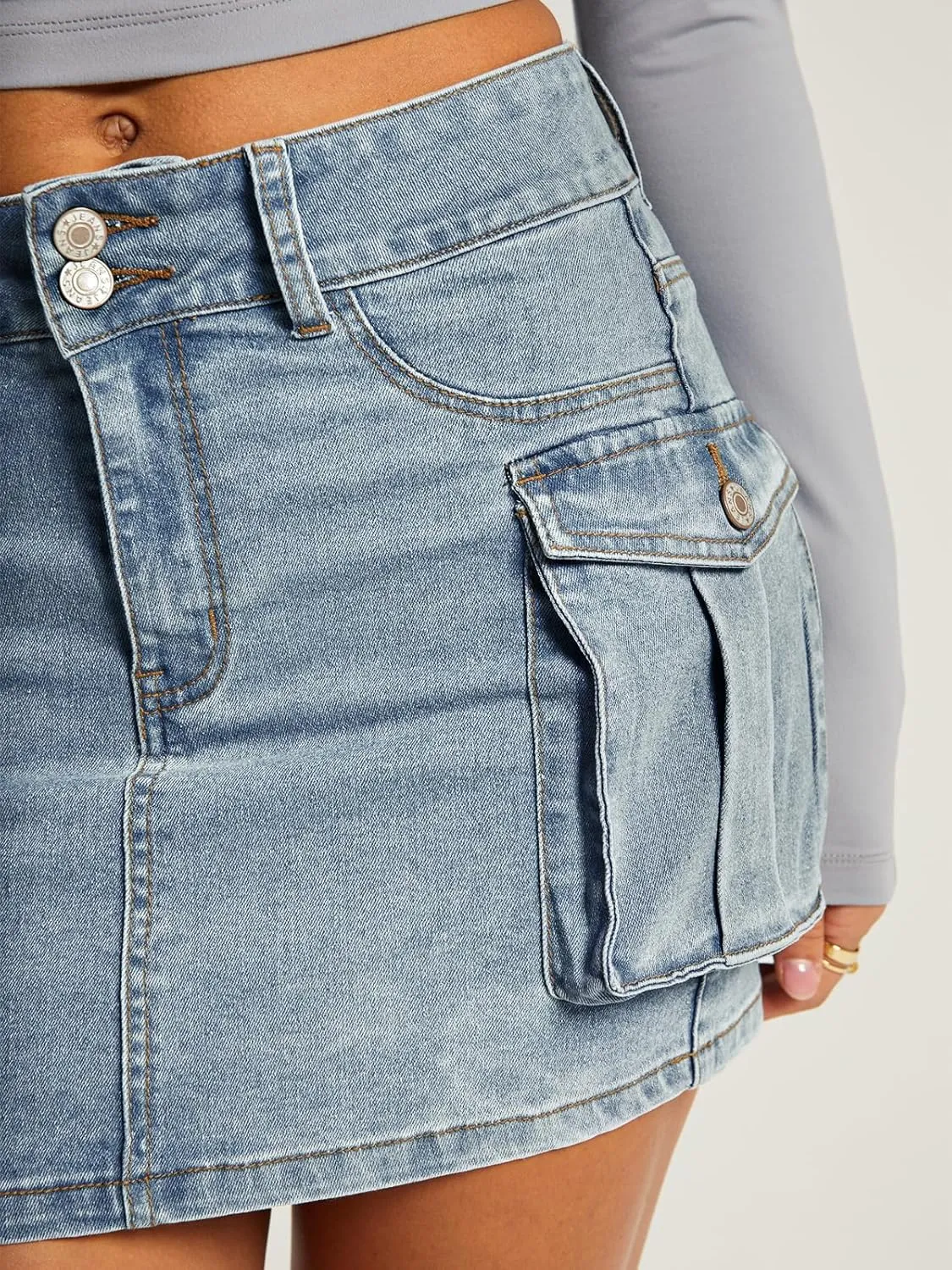 LILLUSORY Women Cargo Mini Skirt Denim Jean Dress with Pocket