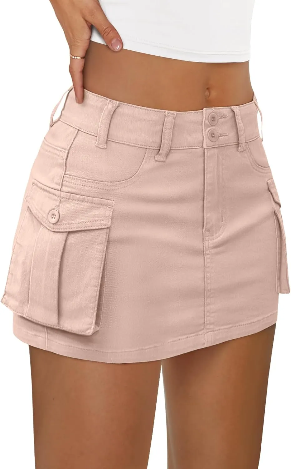 LILLUSORY Women Cargo Mini Skirt Denim Jean Dress with Pocket
