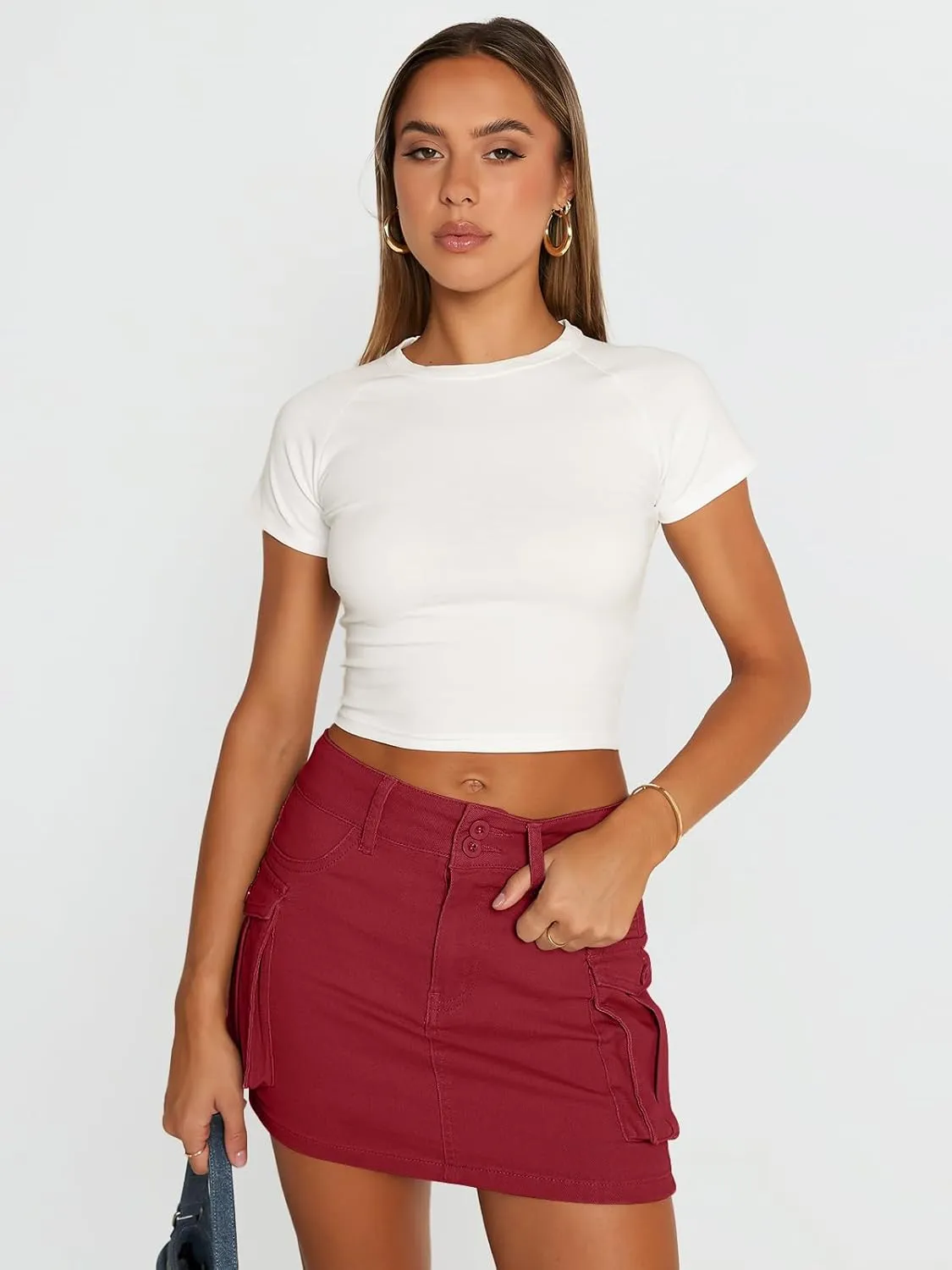 LILLUSORY Women Cargo Mini Skirt Denim Jean Dress with Pocket