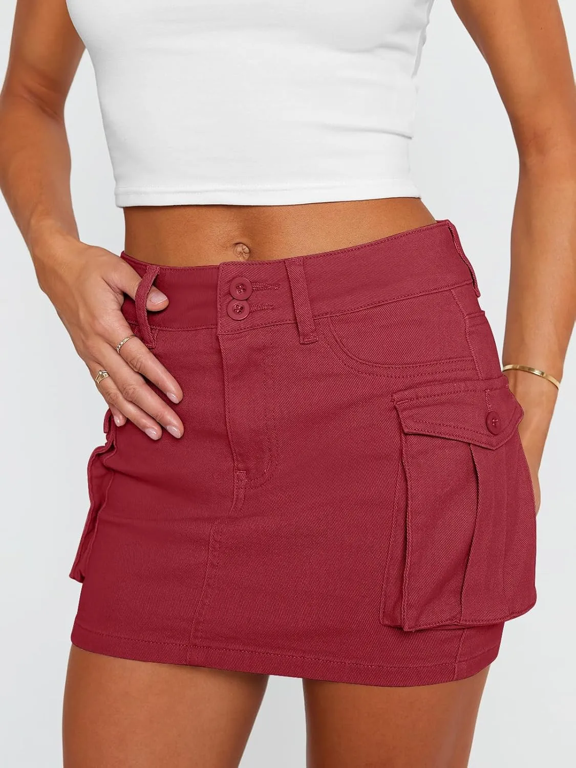 LILLUSORY Women Cargo Mini Skirt Denim Jean Dress with Pocket