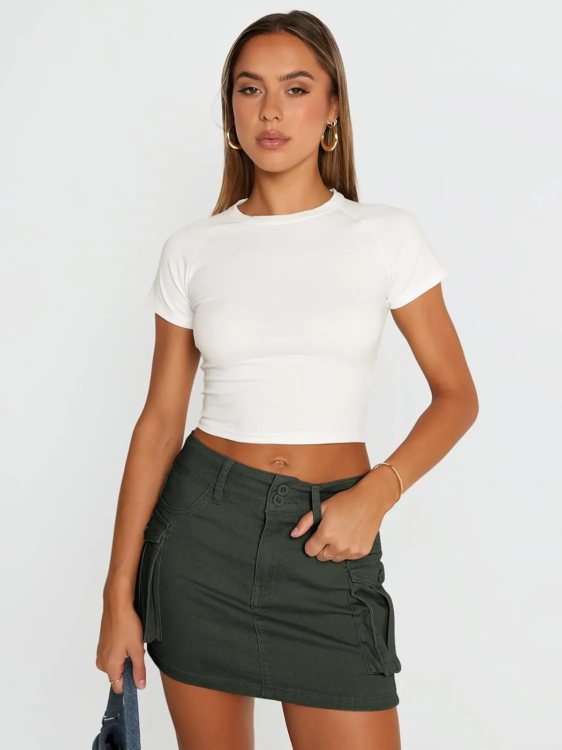LILLUSORY Women Cargo Mini Skirt Denim Jean Dress with Pocket