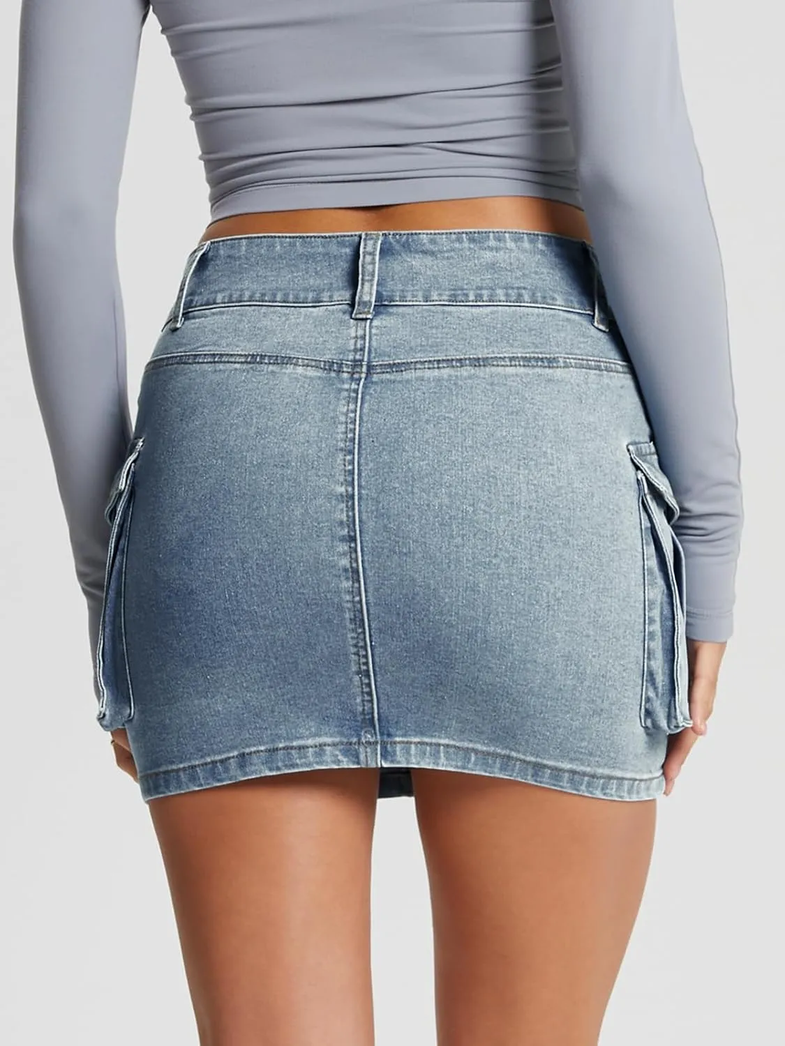 LILLUSORY Women Cargo Mini Skirt Denim Jean Dress with Pocket