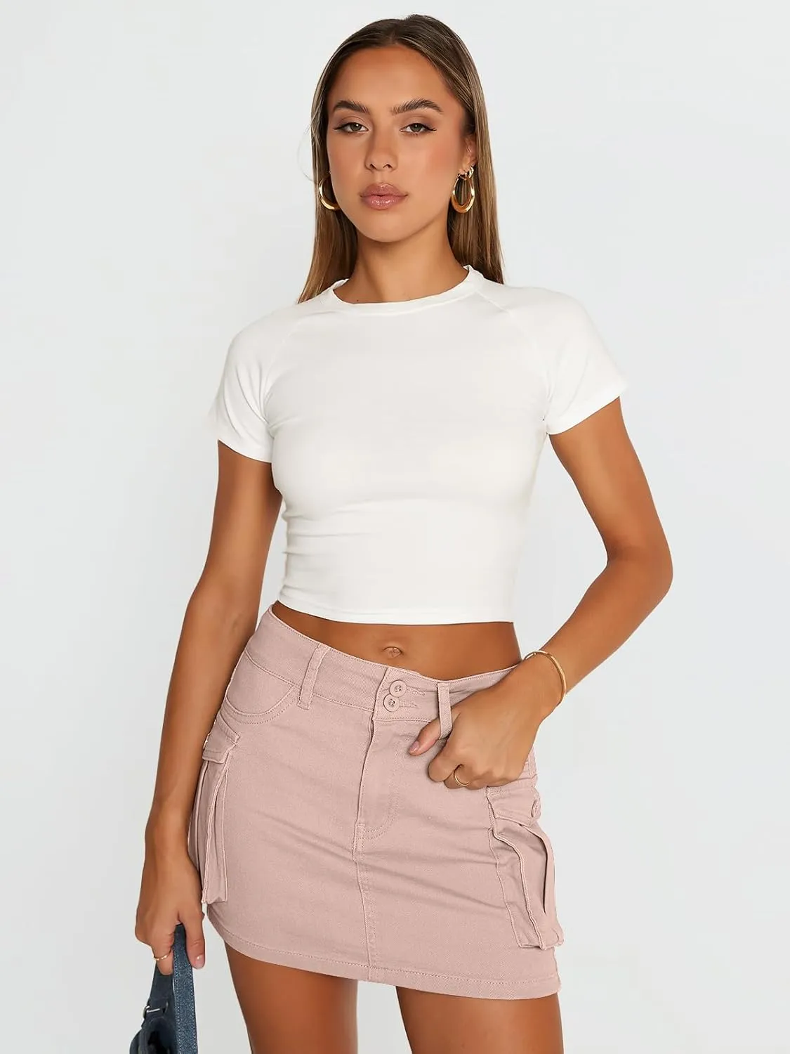 LILLUSORY Women Cargo Mini Skirt Denim Jean Dress with Pocket