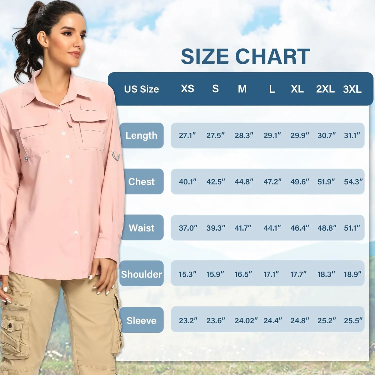 linlon Womens Safari Shirts Long Sleeve UV Protection Hiking Fishing UPF 50  Quick Dry Cooling Camping Travel Shirts
