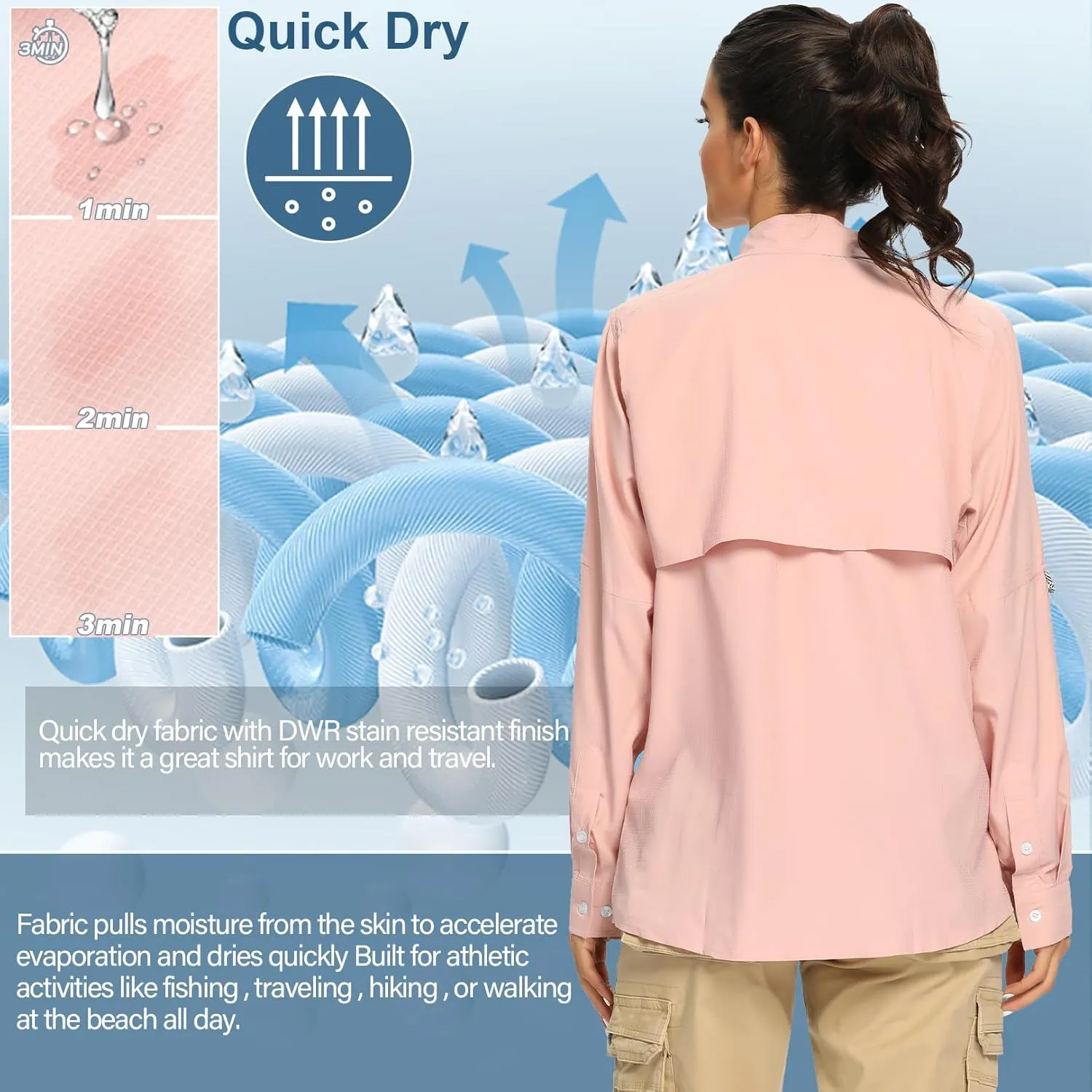 linlon Womens Safari Shirts Long Sleeve UV Protection Hiking Fishing UPF 50  Quick Dry Cooling Camping Travel Shirts