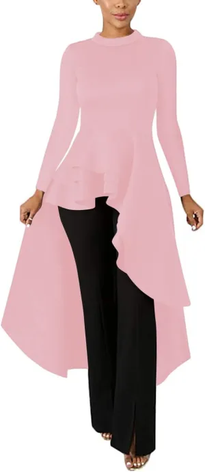 Lrady Womens Casual Shirt Dress High Low Ruffle Blouse Asymmetrical Peplum Tops Long Tunic Dresses