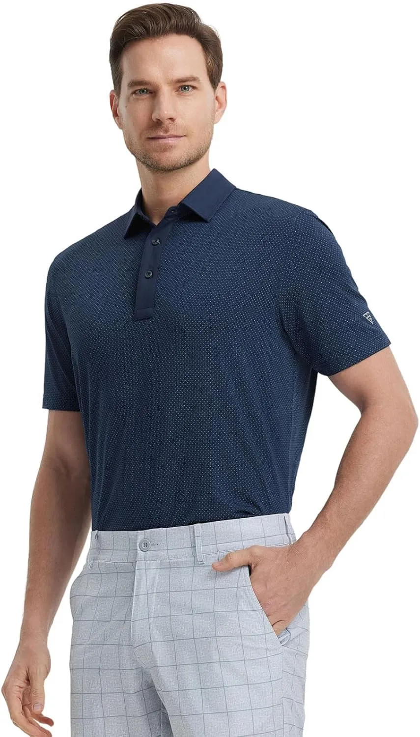 M MAELREG Mens Golf Shirts Moisture Wicking Dry Fit Business Casual Stretch Jacquard Short Sleeve Golf Polo Shirts for Men