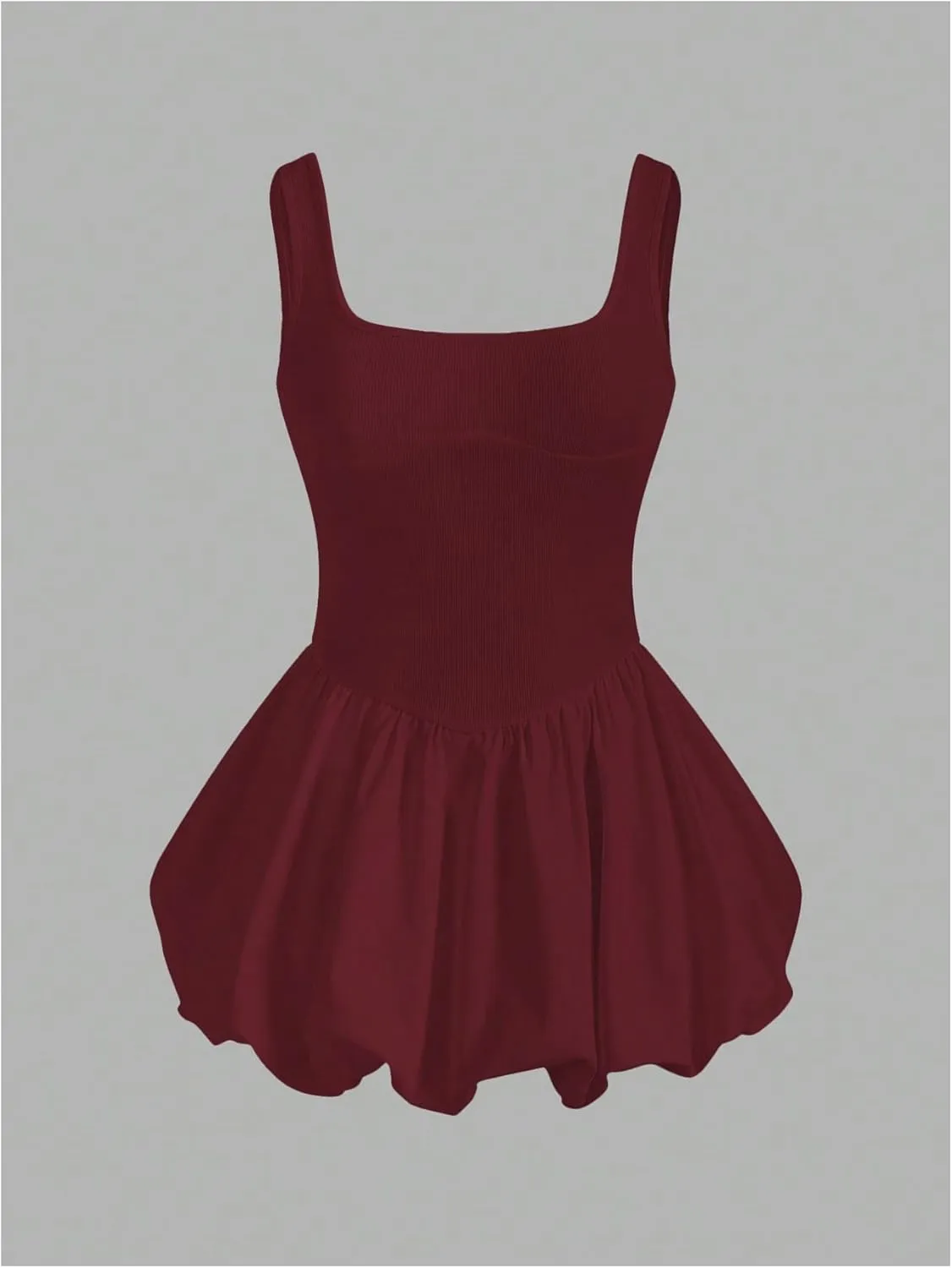 MakeMeChic Women's Casual Bubble Dress Square Neck Sleeveless Ruffle Mini Dresses