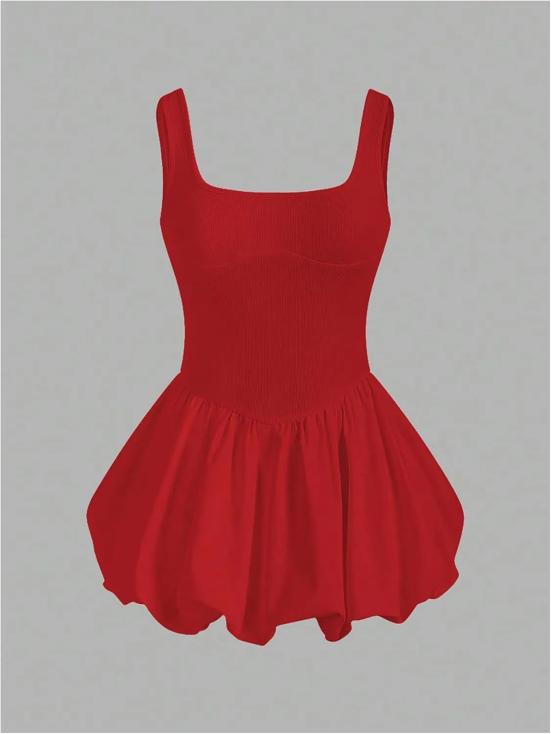 MakeMeChic Women's Casual Bubble Dress Square Neck Sleeveless Ruffle Mini Dresses