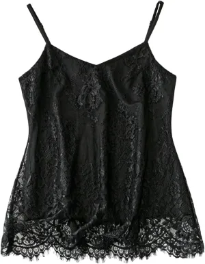 MakeMeChic Women's Floral Lace V Neck Camisole Spaghetti Strap Sleeveless Y2k Tank Tops