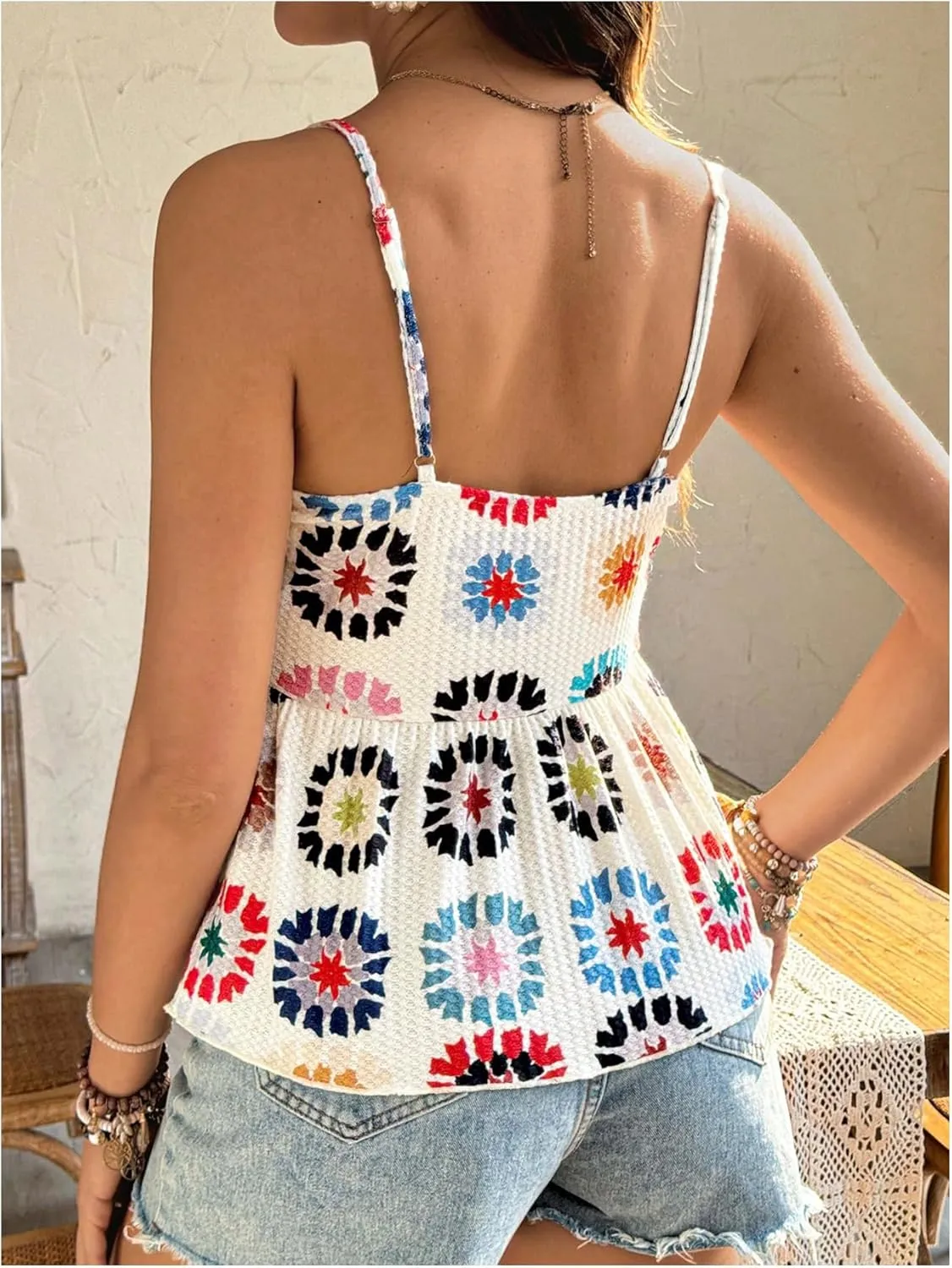 MakeMeChic Women's Maternity Camisole Floral Spaghetti Strap Ruffle Pregnancy Peplum Tops