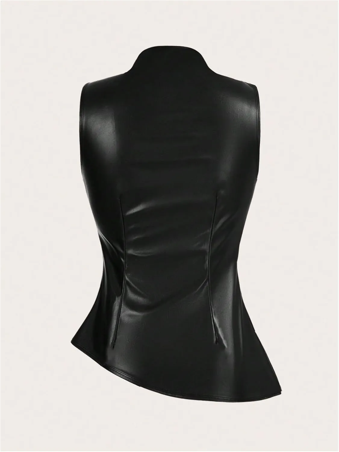 MakeMeChic Women's PU Leather Tank Top Mock Neck Y2k Ruched Party Sleeveless Leather Tops
