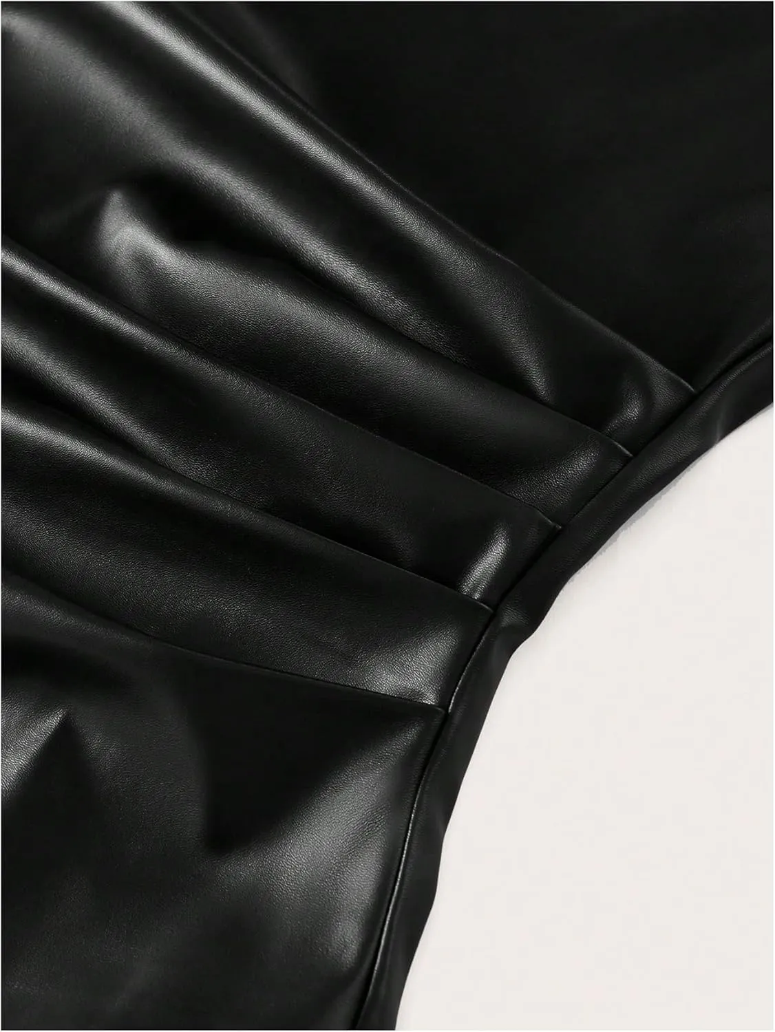 MakeMeChic Women's PU Leather Tank Top Mock Neck Y2k Ruched Party Sleeveless Leather Tops
