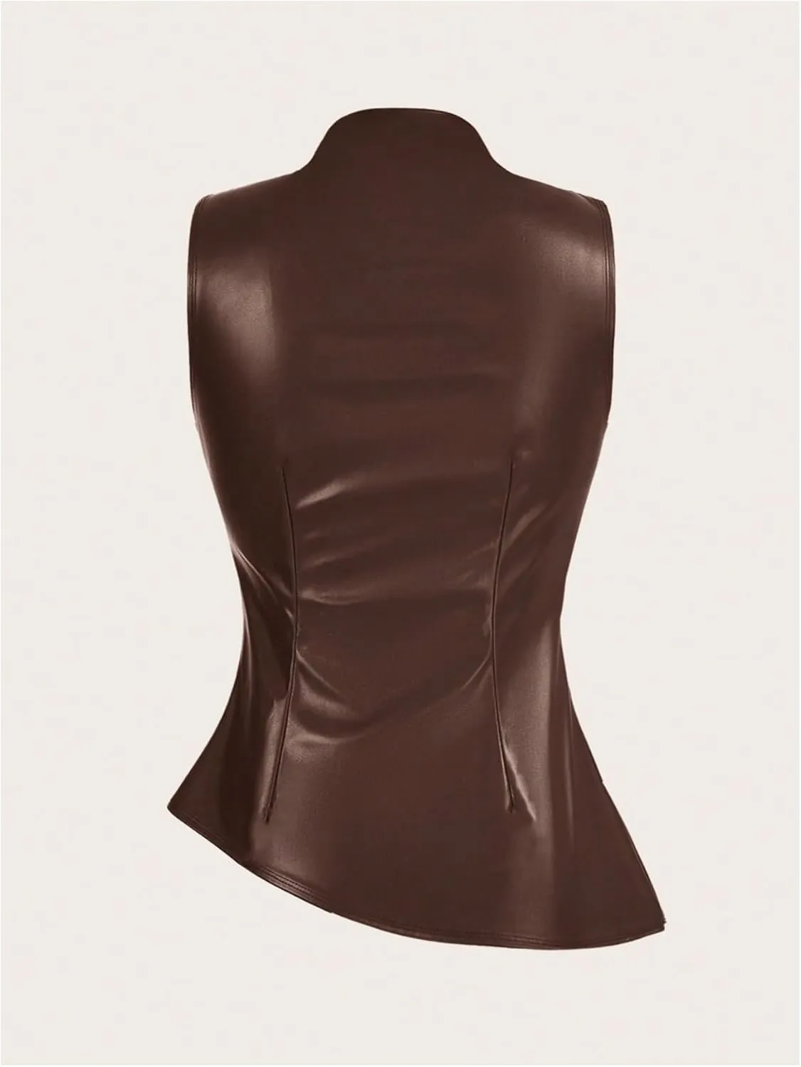 MakeMeChic Women's PU Leather Tank Top Mock Neck Y2k Ruched Party Sleeveless Leather Tops