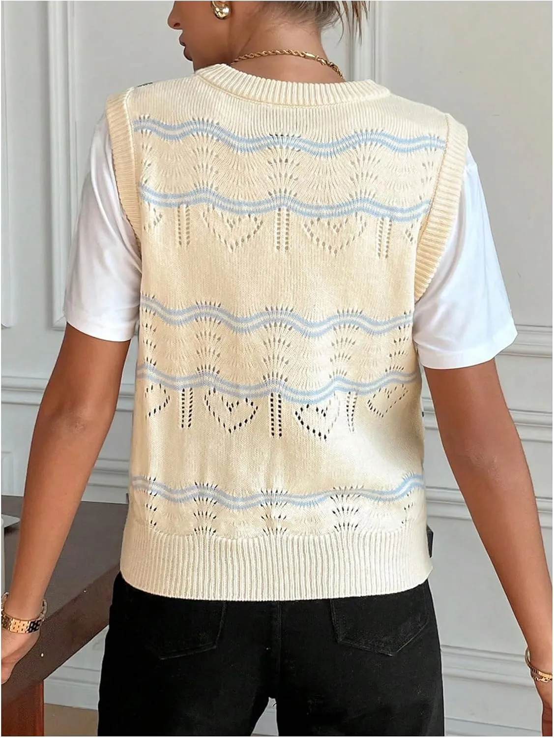 MakeMeChic Women's Strawberry Crew Neck Sleeveless Sweater Vest Knit Cute Knitwear